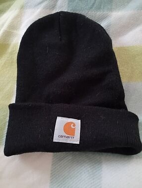Carhartt Black Cuffed Beanie with Orange Logo Patch